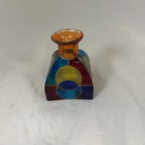 Vintage Due Zeta Venezia Italy Hand Painted Glass Bud Vase 3” Made in Italy